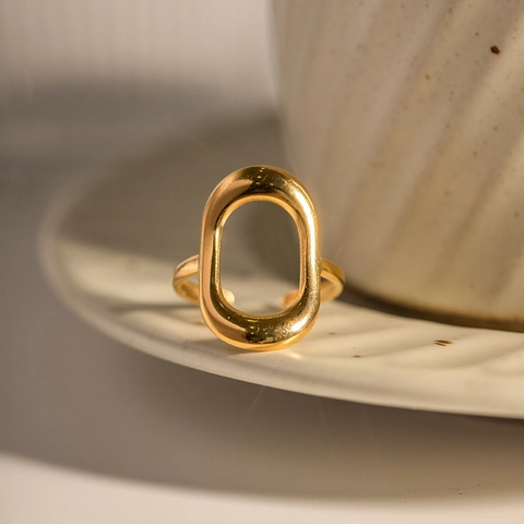 Stainless Steel Hollow Geometric Oval Ring Waterproof Non-Fading Minimalist Ins Style Fashion Jewelry For Women