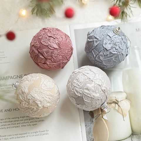 Adornos De Bolas De Navidad Espuma Tela Encaje Decoraciones Colgantes Árbol Jacquard Floral Elegante Para Fiesta Hogar