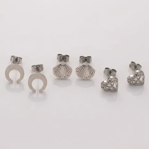 Minimalistische Edelstahl Ohrstecker Herz Mond Muschel Form Spiegelpoliert Modeschmuck Für Frauen