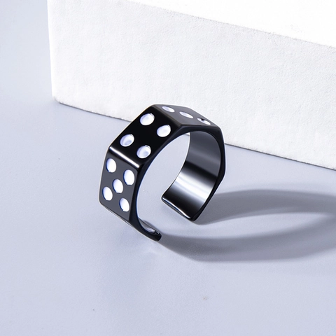 Stainless Steel Dice Ring Rotating Geometric Open Adjustable Band For Men Hip Hop Punk Party Game Jewelry