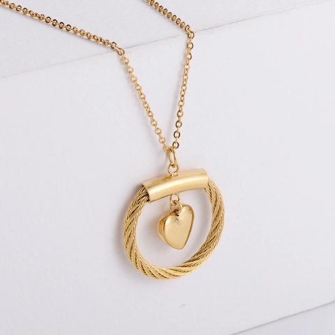 Heart Pendant Necklace And Earrings Jewelry 18K Gold Plated 316 Stainless Steel Twisted Rope Circle Minimalist Fashion