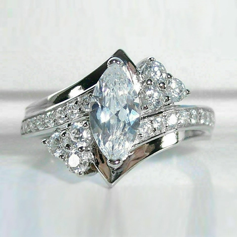 Anillo De Zirconia Cúbica Talla Marquesa Cobre Brillante Racimo De Cristal Joyería De Boda Compromiso Para Mujeres Geometría Regalo