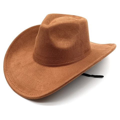 Cappello Da Cowboy Western Classico In Finta Pelle Scamosciata Tesa Larga Corda Antivento Regolabile Stile Jazz Retro