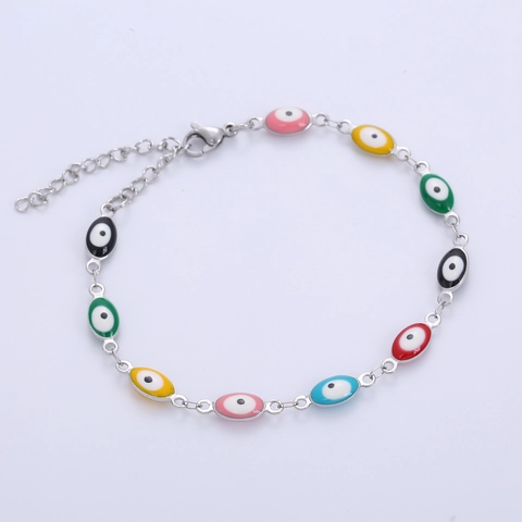 Bracciale Malocchio Acciaio Inossidabile Ciondoli Smalto Colorato Catena Regolabile Gioielli Portafortuna Donna