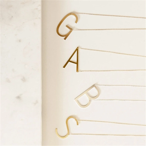 Stainless Steel Slanted Initial Letter Pendant Necklace For Women Retro Punk Style Large Alphabet A-Z Gold Plated Jewelry