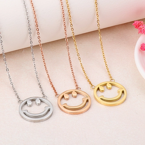 Hohl Lächeln Anhänger Halskette Edelstahl 18K Vergoldet Süß Mode Minimalistischer Schmuck Für Frauen