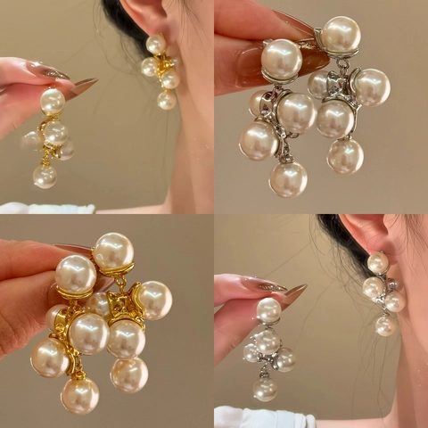 Elegante Multi Kunstparel Druppel Oorbellen Franse Geometrische Ronde Legering Met 925 Sterling Zilveren Oorbel Post Voor Dames