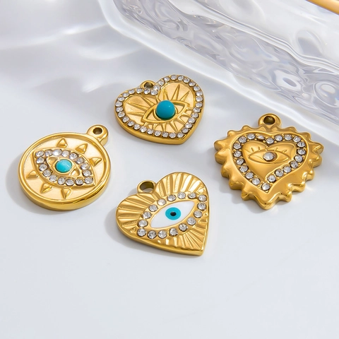 Evil Eye Anhänger Edelstahl Herz Rund Vintage Ethnische Charms Für DIY Halskette Schmuckherstellung Wasserdicht Antiallergisch