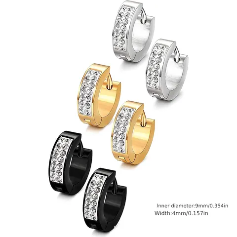 Pendientes De Aro Huggie De Acero Inoxidable Con Doble Fila De Circonitas Pave Pulido Redondo Joyería Para Hombres Mujeres