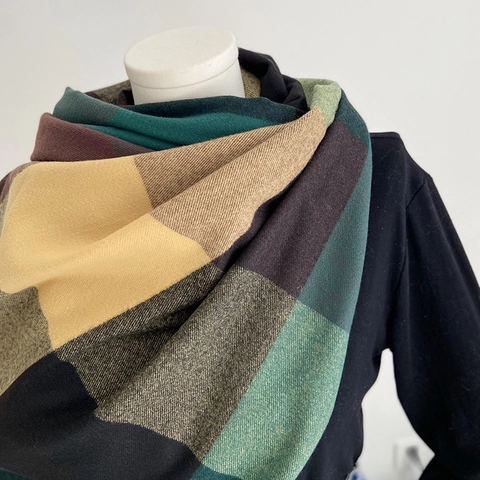 Sciarpa Invernale A Quadri Grandi Per Donna Scialle Spesso Caldo In Imitazione Cashmere Con Frange Morbido Elegante