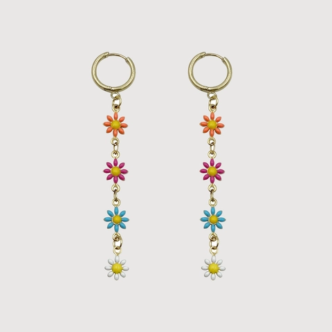 Bunte Blumen Hängeohrringe Emaille Gänseblümchen Lange Quaste Edelstahl Hoop Schmuck Für Frauen Süßer Urlaubsstil
