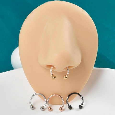 Septum Ring Horseshoe Circular Barbell Stainless Steel Zircon Inlaid Ear Cartilage Piercing Jewelry