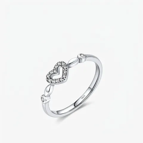 Anello In Argento Sterling 925 Cuore Pavé Zircone Design Cavo Gioielli Di Moda Per Donna