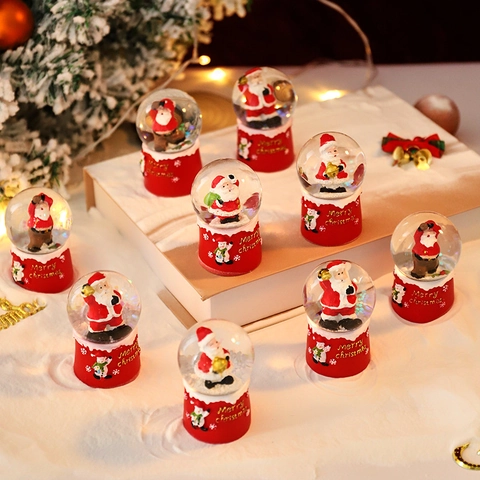 Christmas Snow Globe Glowing Desktop Ornament Resin Glass Santa Claus Snowman Snowflake Decoration Holiday Gift Decoration
