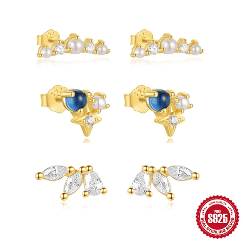 Orecchini a Bottone in Argento Sterling 925 Con Zirconia e Perla Artificiale per Donna Orecchini a Grappolo Placcati in Oro a Goccia d'Acqua