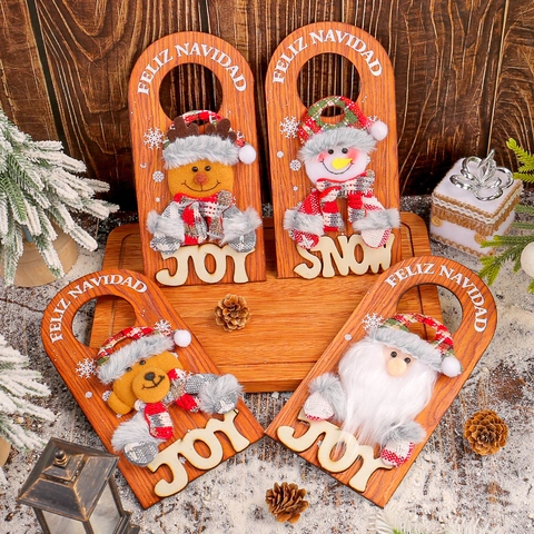 Weihnachts Türgriff Hänger Ornament Holz Plüsch Weihnachtsmann Schneemann Rentier Bär Feliz Navidad Feiertags Dekoration