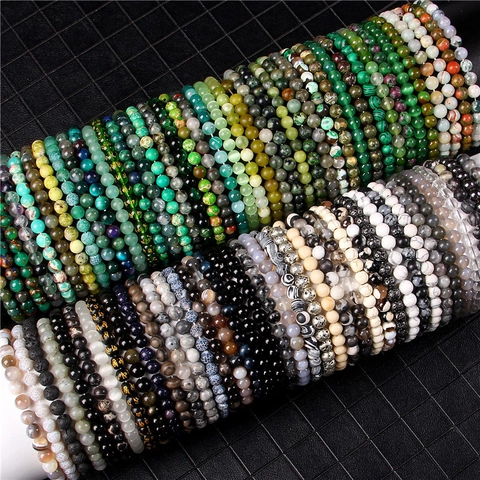 Natural Stone Beaded Bracelet Agate Tiger Eye Crystal Elastic Stretch Healing Energy Yoga Jewelry For Women Men