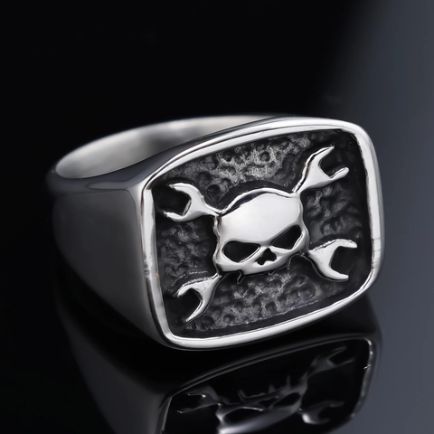 Anello Teschio Chiave Incrociata Acciaio Inossidabile Vintage Gotico Biker Punk Rock Gioielli Uomini