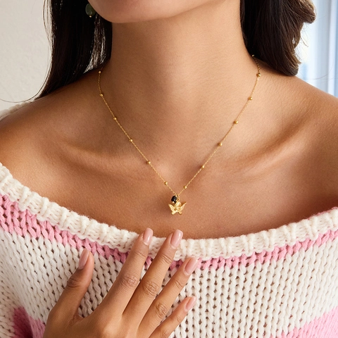 Collana con Pendente ad Angelo in Acciaio Inossidabile Vintage da Donna Placcata Oro Croce Pietra Naturale Gioielli