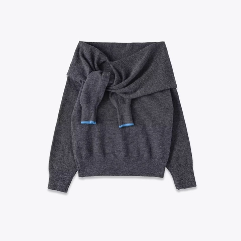 Pull En Maille Pour Femmes Polyester Acrylique Épaules Dénudées Col Écharpe Bordure Contrastée Élégant