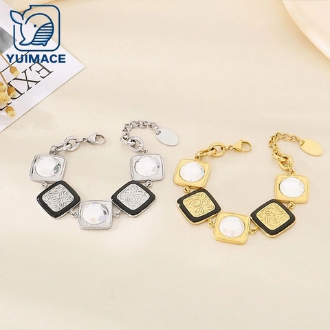 Bracciale A Blocchi Quadrati In Acciaio Inossidabile Smalto Totem Motivo A Vortice Gioielli Geometricι Per Donne Moda