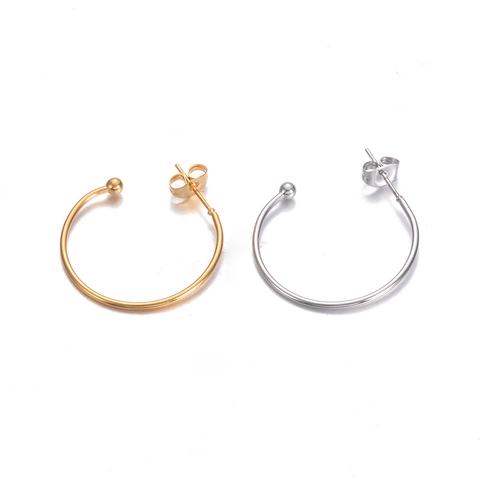 Stainless Steel C Shaped Earring Hoops Semi Circle Ball End Stud Findings DIY Jewelry Making Minimalist Components