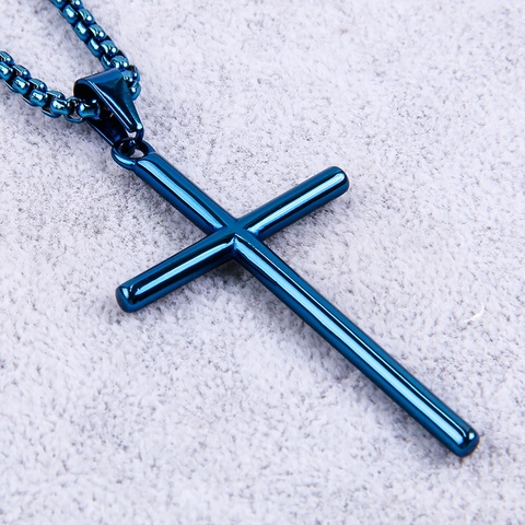 Collier Pendentif Croix Poli Minimaliste Acier Inoxydable Bijoux Religieux Punk Hip Hop Pour Hommes Femmes