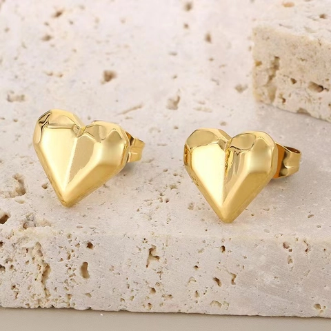 Orecchini A Lobo Cuore Acciaio Inossidabile Geometrico Tridimensionale Sfaccettato Lucido Gioielli Minimalisti Per Donna