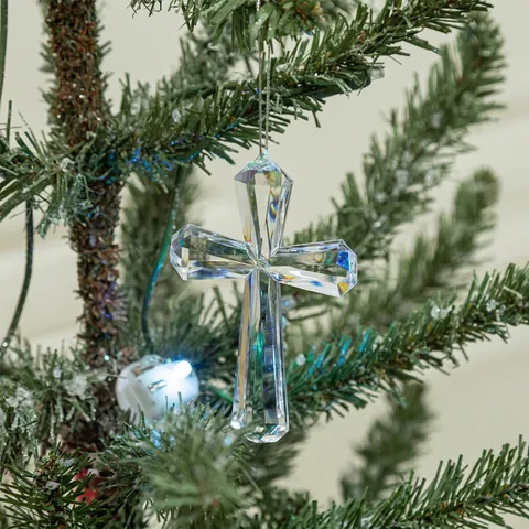 Natale Croce In Acrilico Ornamento Trasparente Sfaccettato Appeso Per Decorazione Albero Casa Stile Religioso