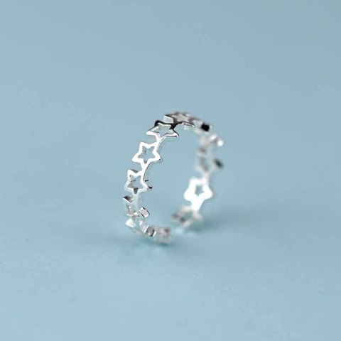 Anillo De Estrella Hueca Cobre Color Plata Minimalista Anillo Abierto Ajustable Joyería Para Mujer Estilo Coreano