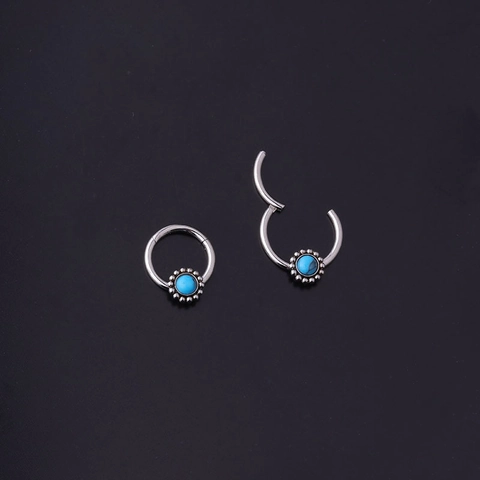 Turquoise Edelstahl Nasenring Scharnier Segment Hoop Piercing Schmuck Vintage Perlen Nahtlose Clicker Für Damen Herren