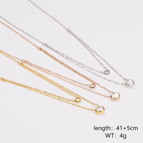 Elegante Collar de Doble Capa de Acero Inoxidable Con Colgante de Corazón Para Mujer Oro Rosa Perla Artificial