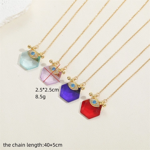 Collana con Ciondolo Malocchio in Zirconia Vintage per Donna Catena in Acciaio Inossidabile Rame Cristallo Esagonale Gioielli