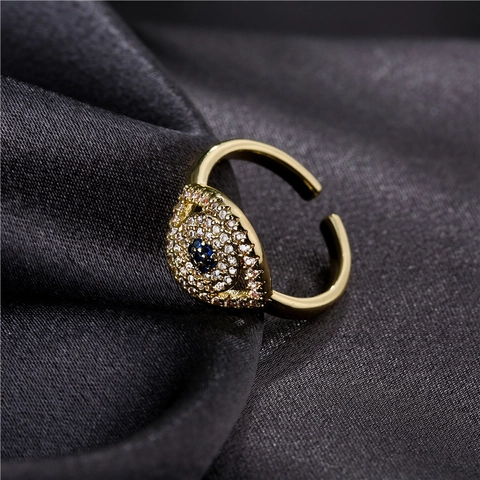 Evil Eye Ring Kupfer Vergoldet Blau Weiß Zirkon Nazar Auge Verstellbarer Ring Für Damen