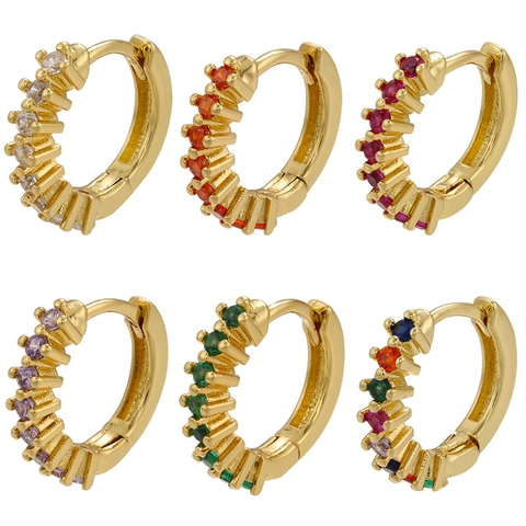 Orecchini a Cerchio in Rame Placcato Oro con Strass Pavé per Donna Orecchini Huggie Tondi Colorati Accessori Gioielleria di Moda