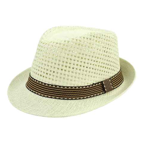 Chapeau Fedora En Paille De Papier Respirant Été Bande Rayée Protection Solaire Plage Voyage Accessoire Décontracté