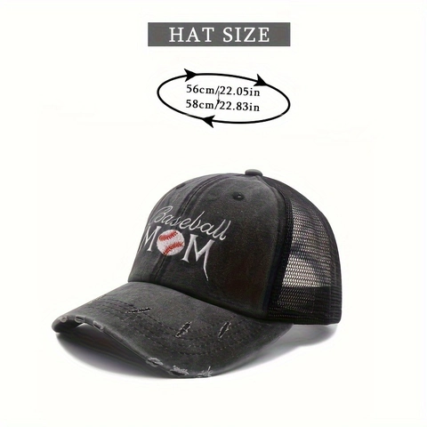 Honkbalpet Voor Dames Gewassen Distressed Mesh Trucker Hat Paardenstaart Gat Baseball Mom Borduurwerk Ademend