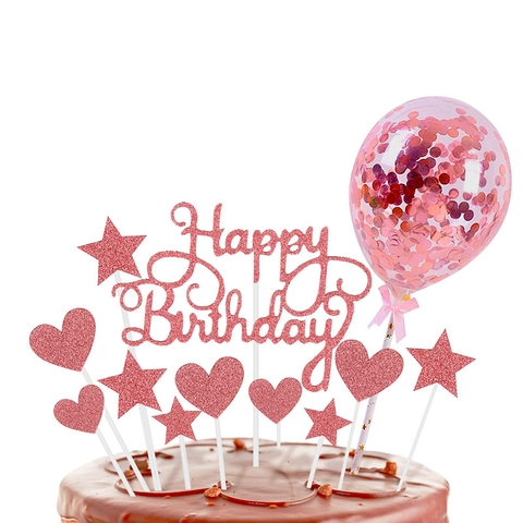 Happy Birthday Tortendeko Glitzerpapier Stern Herz Deko Piekser Mit Konfetti Ballon Party Dekoration Ornament