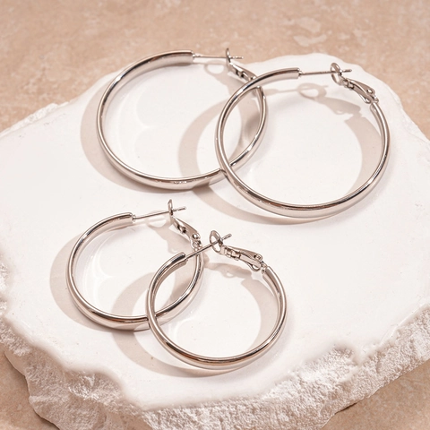 Polished Hoop Earrings With 925 Sterling Silver Earring Post Geometric Minimalist Round Jewelry For Women