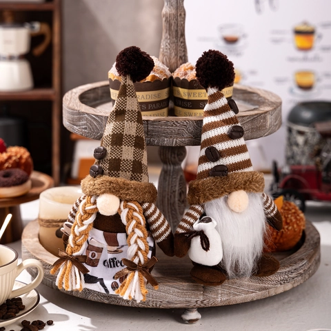 Gnomos De Café De Peluche Muñecas Sin Rostro Tejidas Con Granos De Café Delantal Trenzas Barba Para Decoración De Navidad