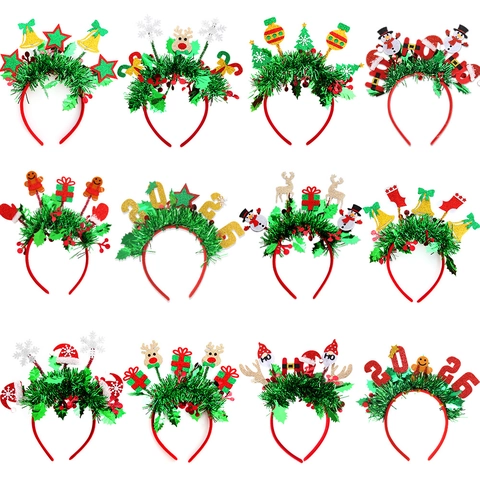 Christmas Cartoon Snowman Reindeer Tinsel Headband For Kids Adults Party Decoration Snowflake Xmas Hat Hair Hoop Accessories