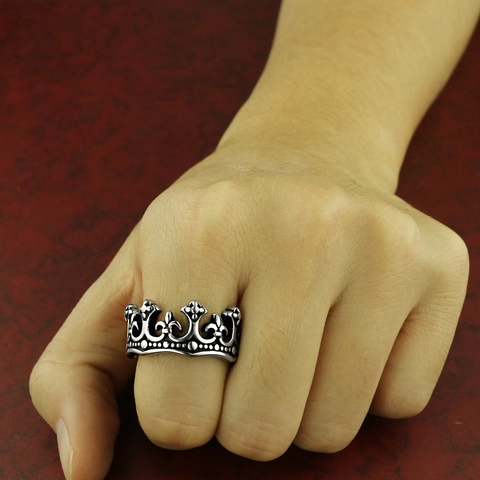 Anillo De Corona Vintage De Acero Inoxidable Gótico Punk Fleur De Lis Joyería Retro Oxidada Para Hombres Y Mujeres