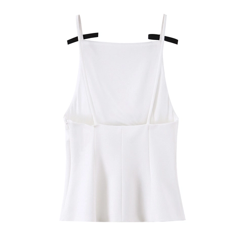 Canotta Da Donna In Acrilico Spalline Con Fiocco Scollo Quadrato Bianco Tinta Unita Vestibilità Aderente Streetwear Casual Sexy Senza Maniche