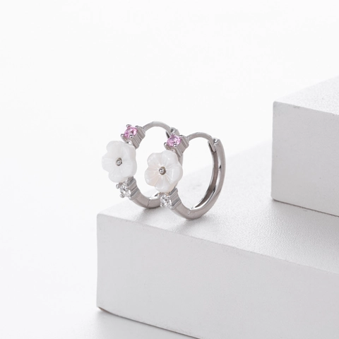 Orecchini a Cerchio in Argento Sterling S925 Con Fiori e Zirconia Intarsiata Eleganti Orecchini Huggie per Donna