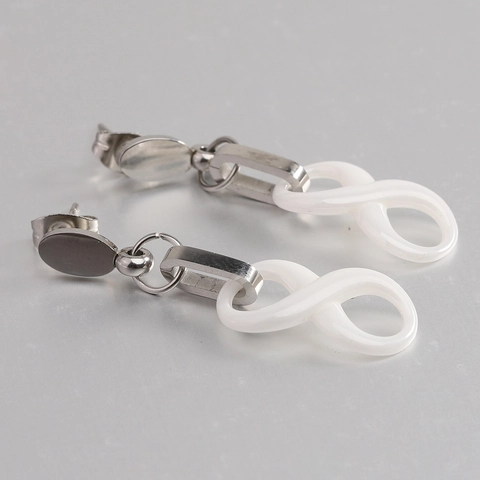 Orecchini Pendenti Minimalisti in Acciaio Inossidabile e Ceramica Simbolo dell'Infinito Figura 8 per Donna Gioielli Geometrici