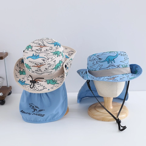 Cappello Da Sole Per Bambini Con Protezione Per Il Collo Stampa Dinosauro Rete Traspirante Asciugatura Rapida Cappello Da Pescatore Regolabile