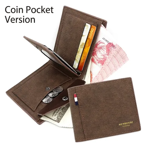 Men Bifold Wallet PU Leather Matte Texture Short Multi Card Slots Retro Business Style With Coin Pocket