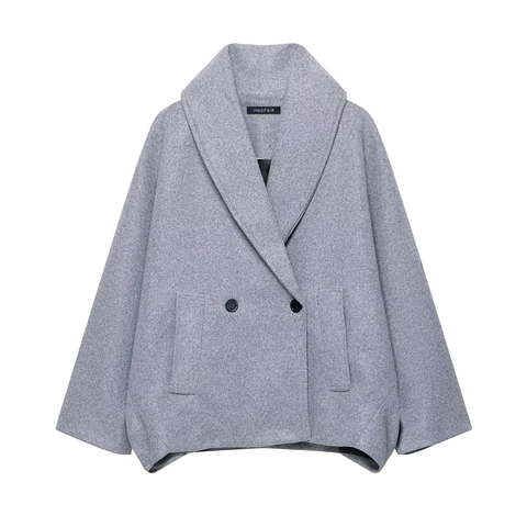 Women Wool Blend Coat Lapel Loose Fit Buttoned Short Outerwear Casual Autumn Jacket Fashion