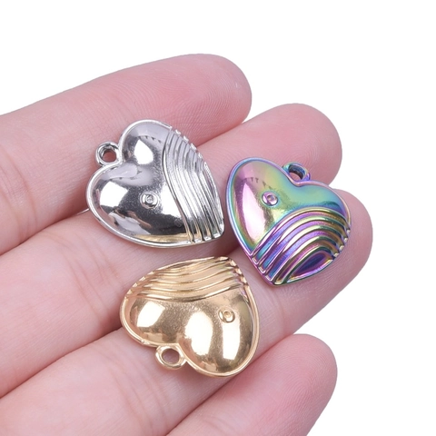 Stainless Steel Heart Pendant Wave Texture Vacuum Plated DIY Jewelry Charms For Necklaces Bracelets Making Fashion Accessory