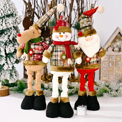 Muñeco Telescópico de Cuadros de Navidad Retro Papá Noel Muñeco de Nieve Reno Adorno De Pie Para Hogar Hotel Decoración